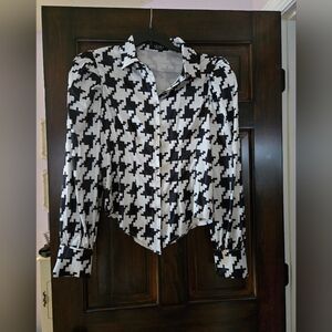 Alfani Black & White Houndstooth Button-Up Blouse